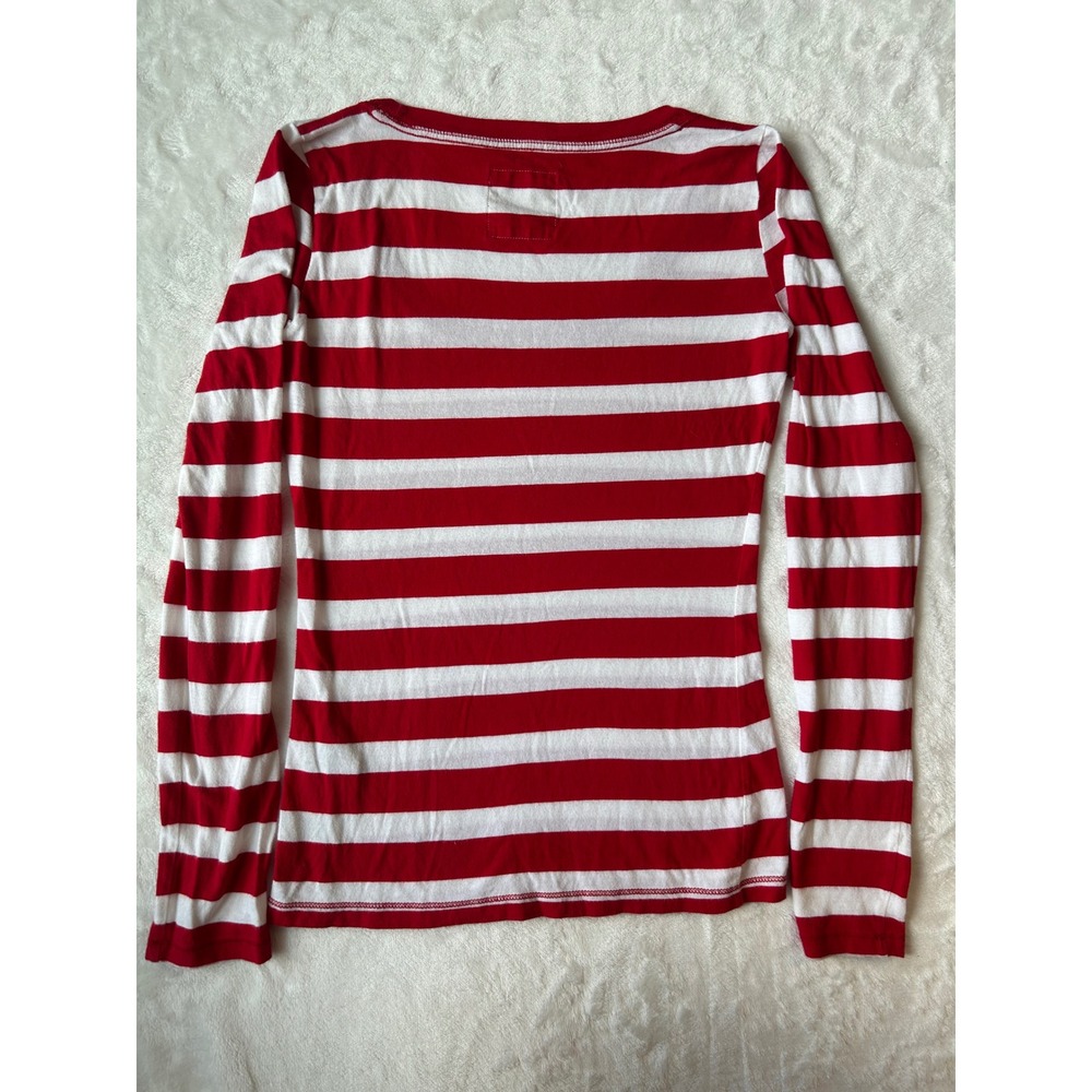 Hollister Womens XS Red White Striped Long Sleeve Scoop Neck Tee Seagull Logo - Picture 5 of 7